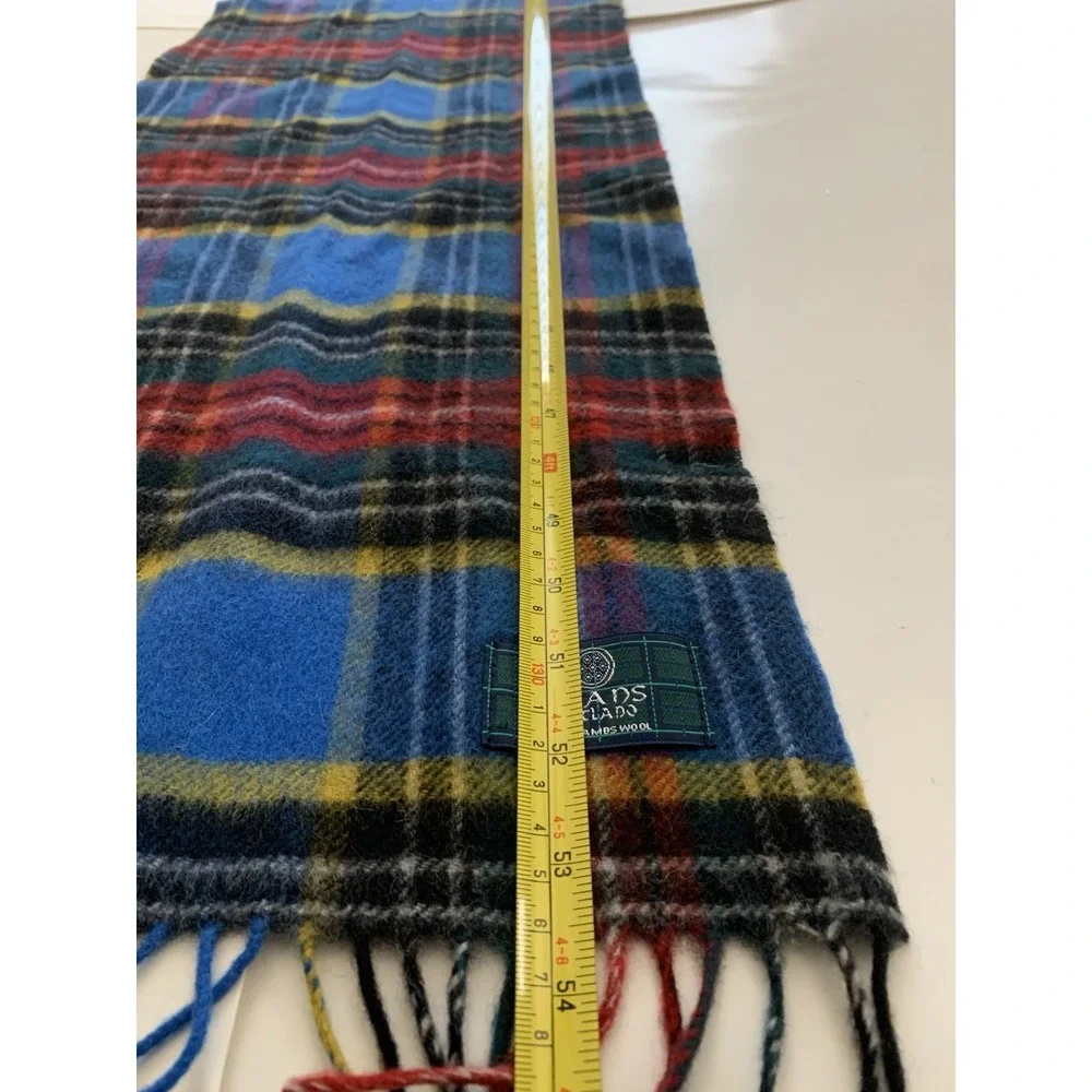 Clans Scotland 100% Lambswool Tartan Plaid Scarf Blue Red Wool Fringe 58